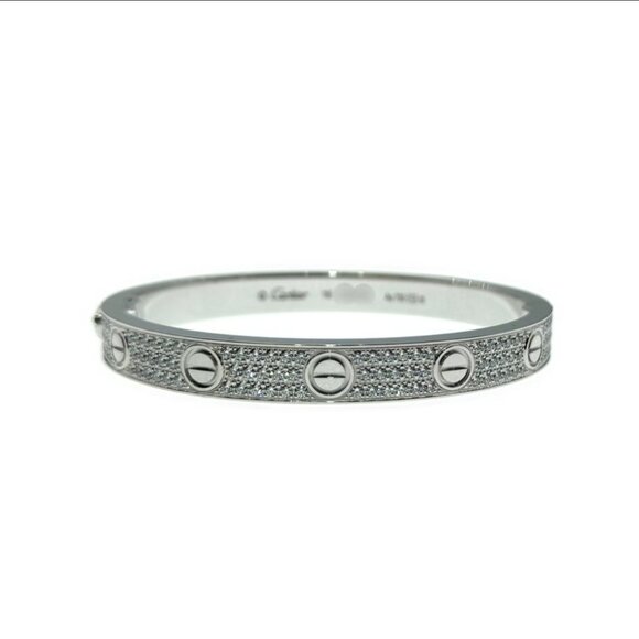 Cartier Love Bracelet Pave Diamond 18K White Gold Size 16 - Picture 1 of 16